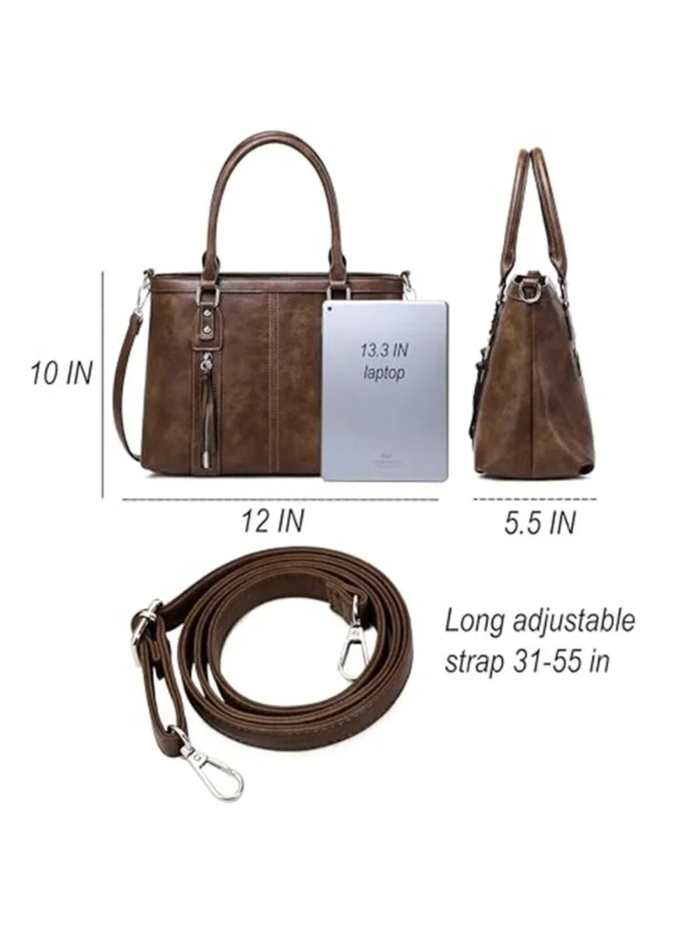Womens Vegan Leather Hobo Bag Crossbody Shoulder Purse Multi Pocket Handbag